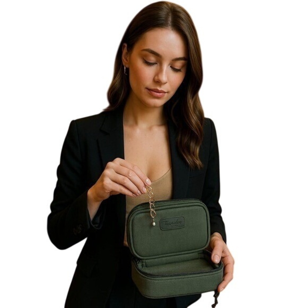 Travelon 2-in-1 Travel Jewelry & Tech Organizer Green Nwot
